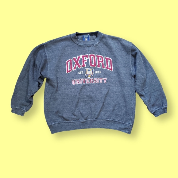 SOLD Oxford University Embroidered Logo Crewneck Sweatshirt Large Gray Pullover - Picture 1 of 11